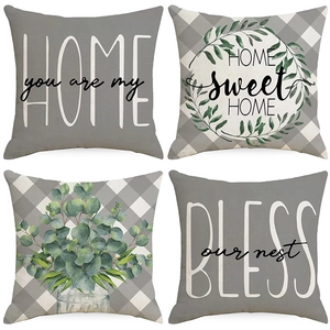 Modern Farmhouse Polyester Decorative Pillowcases Eucalyptus Leaves Letter Print Cushion Covers For Sofa Living Room Home Decor