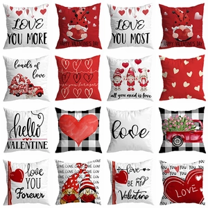 Valentijnsdag Hart Kabouter Bedrukte Kussensloop Polyester Perzikhuid Kussenhoes Voor Bank Home Decor Cadeau