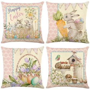 Easter Rabbit Egg Pattern Cushion Cover Pink Polyester Decorative Pillowcase For Sofa Couch Home Decor Modern Festive Pillow Shell