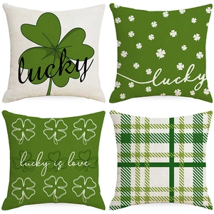 Printed St Patricks Day Shamrock Clover Polyester Pillowcase Decorative Cushion Cover For Home Sofa Square Lucky Pattern