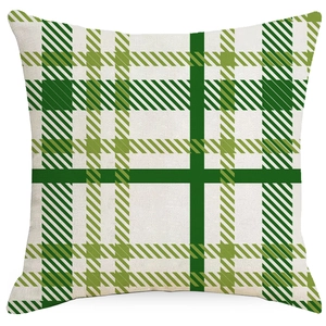 Green and white plaid linen shamrock pillow case for St. Patrick's Day sofa decor