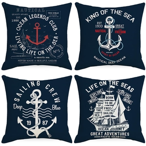Nautical Anchor Sailboat Printed Pillow Cover Polyester Square Cushion Case For Home Sofa Car Nordic Vintage Style Decor