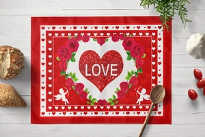 Set de table imperméable pour Saint-Valentin avec un grand cœur LOVE et roses