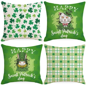 Saint Patrick's Day Pillowcase Green Shamrock Cotton Linen Cushion Cover For Sofa Living Room Decorative Pillow Case