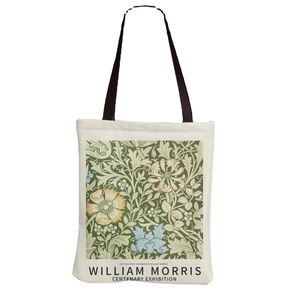Λευκή βαμβακερή τσάντα με φλοράλ τύπωμα William Morris και βοτανικά μοτίβα