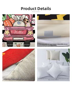 Detail of pink Easter linen pillowcase showing high-definition print and hidden zipper