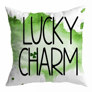 Detail of St. Patrick's Day peach skin pillowcase with Lucky Charm green clover print