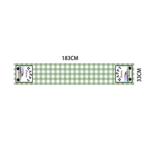 Easter table runner with green plaid design and bunny truck pattern, size 183x33cm