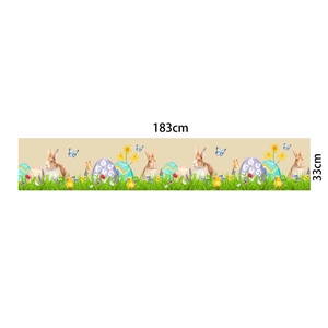 Easter table runner with colorful eggs, rabbits and chicks, 183x33cm spring holiday decor