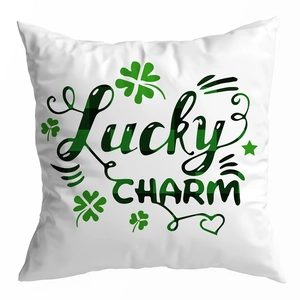 Detailed close-up of Saint Patrick's Day peach skin pillow cover with Lucky Charm print