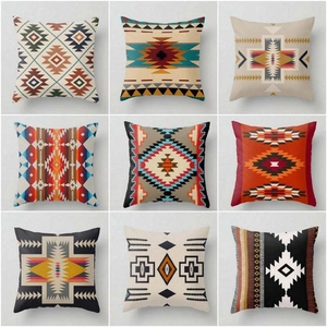 Southwestern Ethnic Geometric Linen Throw Pillow Case Bohemian Tribal Pattern Decorative Square Cushion Cover For Home