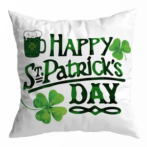 Detail of soft St. Patrick's Day pillowcase with lucky clover and green beer print