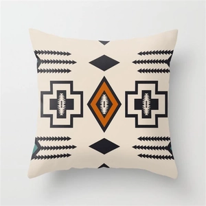 Detailed fabric texture of tribal geometric linen pillow case with Southwest patterns