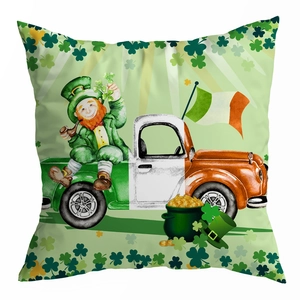 St. Patrick's Day peach skin pillowcase with green leprechaun and clover watercolor print