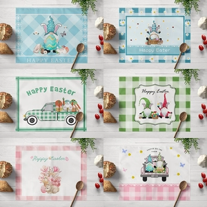 Frohe Ostern Tischsets Leinenmischung Wasserdicht Hitzebeständig Tischmatten Für Esszimmer Hase Gnom Muster Home Deko