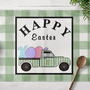 Oster-Tischset mit grünem Karomuster, Happy Easter Schriftzug und festlichem Pickup-Design