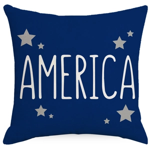 Navy blue square pillowcase featuring AMERICA text and grey star print for home decor
