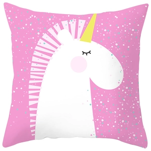 Detailed view of square pillowcase featuring a cute cartoon unicorn with rainbow stars