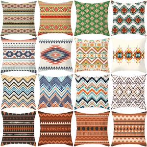 Boho Ethno Stil Pfirsichhaut Kissenbezug Retro Geometrisches Stamm Muster Quadratischer Kissenbezug Für Sofa Deko
