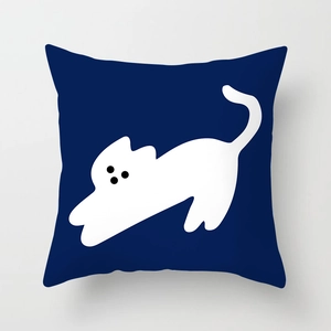Detailed close-up of navy blue square cushion cover featuring a minimalist white animal print