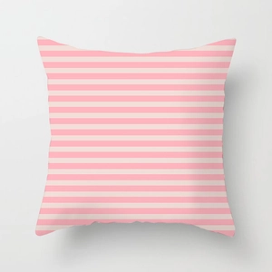 Detailed view of pink and white horizontal striped square cushion cover in Nordic style