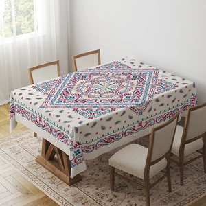 Detailed pattern showing the Bohemian mandala and paisley motifs on this floral tablecloth