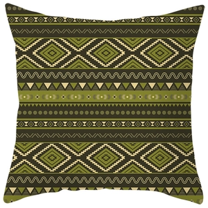 Detaillierte Nahaufnahme des Bohemian-Kissenbezugs mit grünen geometrischen Mustern