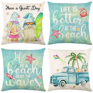 Summer Ocean Gnome Starfish Printed Polyester Pillowcase Beach Theme Decorative Cushion Cover For Home Living Room Sofa