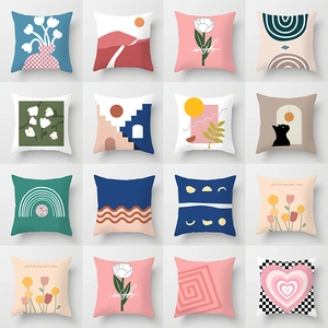 Nordic Style Polyester Throw Pillow Cover Abstract Plant Floral Landscape Printed Decorative Cushion Case For Sofa Home Office