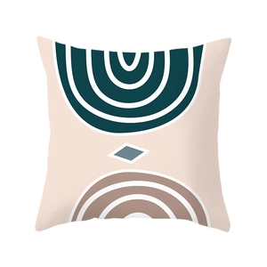 Nordic abstract geometric pillow cover with sunset botanical design on white background