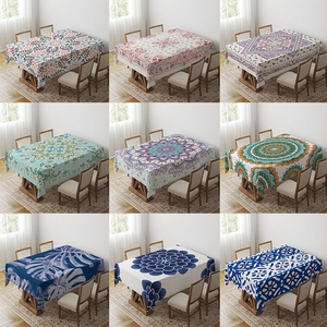 Bohemian Mandala Polyester Tablecloth Ethnic Blue White Porcelain Style Printed Dining Table Cover For Home Kitchen Desk
