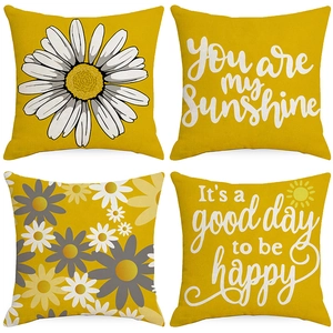 Daisy Flower Printed Polyester Pillowcase Sunshine Typography Yellow Cushion Cover For Home Sofa Modern Decorative Pillow Case
