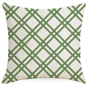 Housse de coussin en lin à carreaux géométriques vert et blanc pour décor de printemps