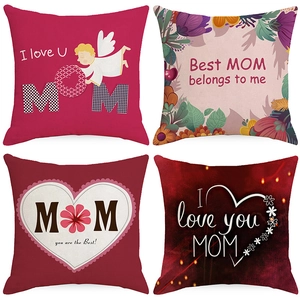 Mother's Day Pink Heart Flower Printed Polyester Throw Pillow Cover Decorative Home Sofa Square Pillowcase Gift For Mom