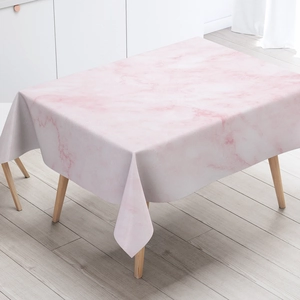 Detail view of the pink marble pattern texture on a high-quality rectangular tablecloth