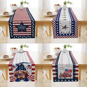 American Independence Day Table Runner Linen Printed Stars Stripes July 4th Festive Tablecloth For Dining Room Home Decor
