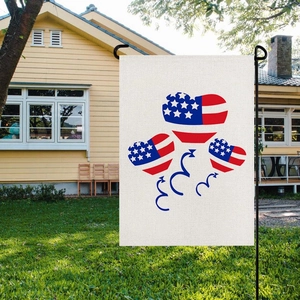Bandiera da giardino USA in lino con palloncini a cuore stelle e strisce su asta