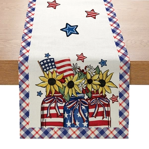 Détail de l'imprimé tournesol et bocal sur le chemin de table fête nationale américaine