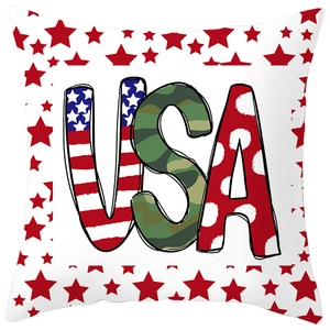 Détail de la taie d'oreiller USA en peau de pêche avec imprimé patriotique et étoiles rouges