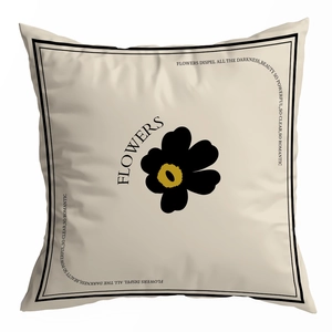 European vintage luxury square pillow case with black flower print on white background