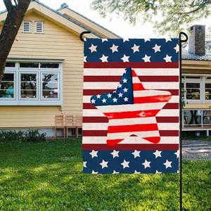 Close-up of linen American Independence Day garden flag with stars and stripes