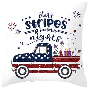 Housse de coussin Fête de l'Indépendance avec camion vintage et motif étoiles et rayures