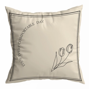 European vintage luxury pillow cover with black minimalist tulip and slogan