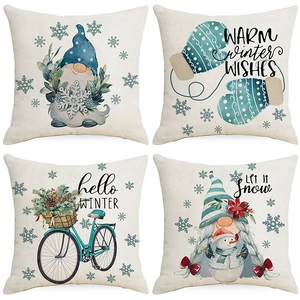 Christmas Blue Snowflake Throw Pillow Cover Nordic Polyester Printed Decorative Cushion Case For Sofa Home Holiday Decor