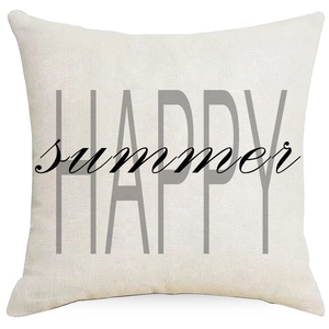 Linen pillow cover with Daisy print and HAPPY summer text for home sofa decor