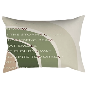 Nordic green geometric lumbar pillow cover with abstract rainbow and leaf patterns
