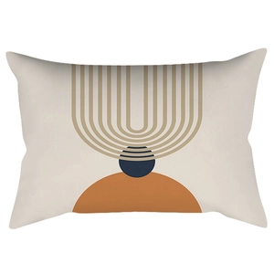 Dettaglio della fodera per cuscino rettangolare con motivi geometrici moderni arancio e blu