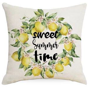 Linen lemon throw pillow cover with Sweet Summer Time print for home decor