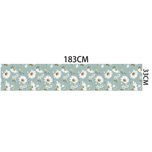 Runner da tavola in lino con margherite bianche su blu, misura 183cm x 33cm