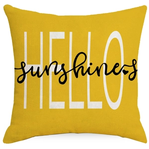 Daisy floral pattern linen pillowcase in yellow with HELLO sunshine typography